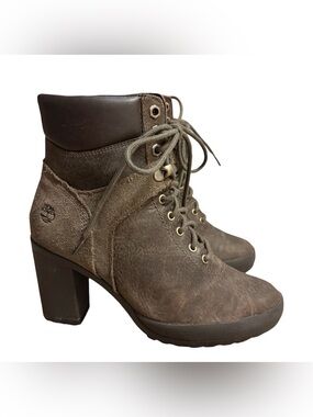 TIMBERLAND Women’s Camdale Field Boot Lace Up Brown Leather Heels Size 6